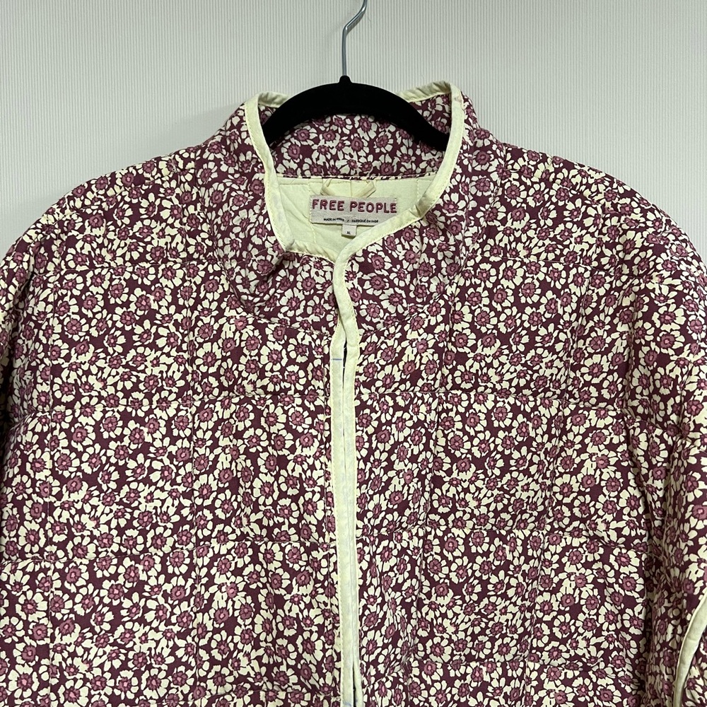 Free People Burgundy and Cream Floral Chloe Jacket